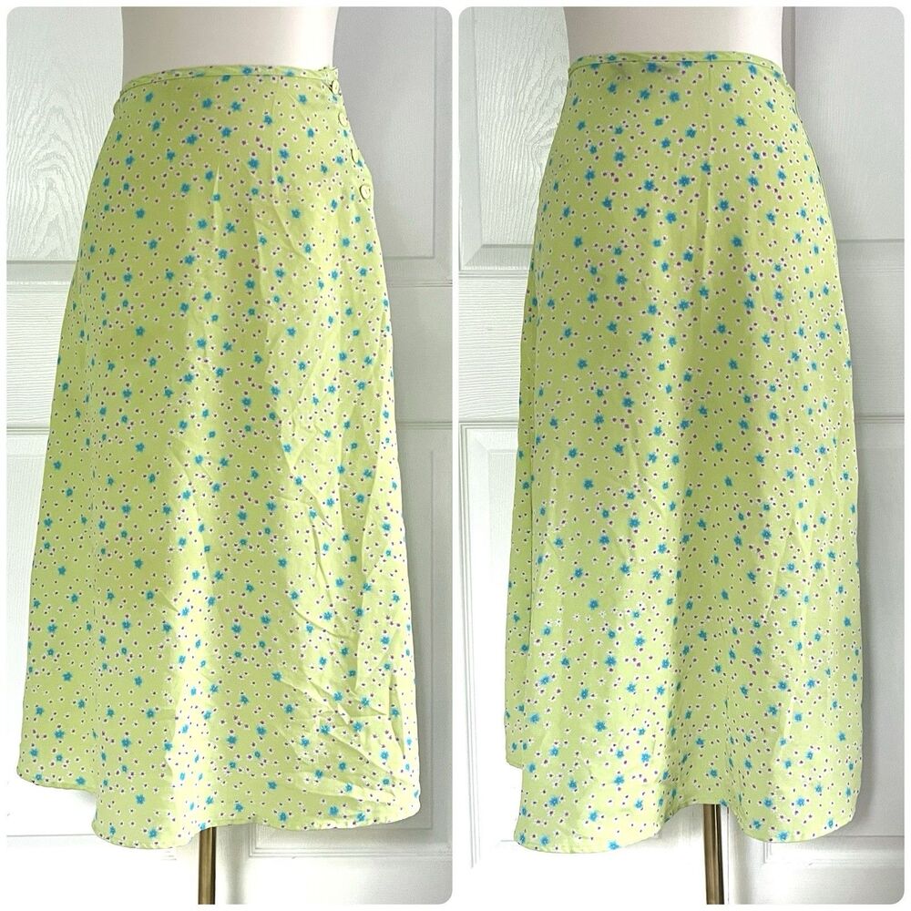 VTG Limited Too Y2K Bright Green Dainty Floral Flowy Maxi Skirt Womens XS
